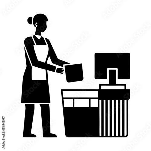 Woman recycling paper at office station silhouette