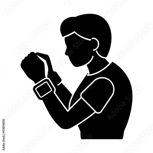 Person using fitness tracker for workout data silhouette