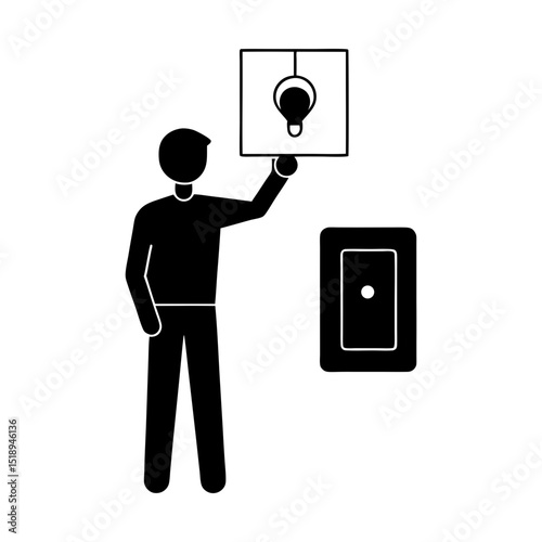 Person holding lightbulb switch concept silhouette