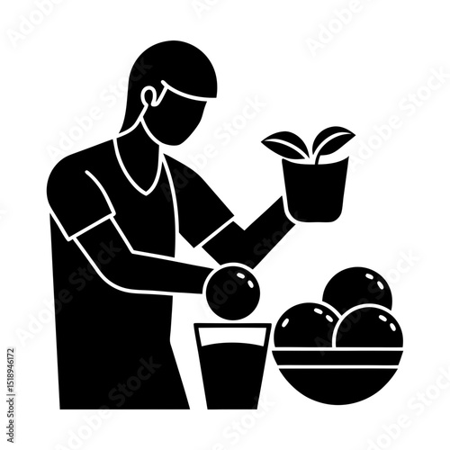 Person gardening and making orange juice silhouette