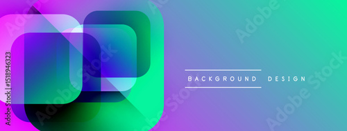 Abstract geometric shapes overlap. Vibrant colors blend, creating modern background design. Gradient transitions dominate composition.