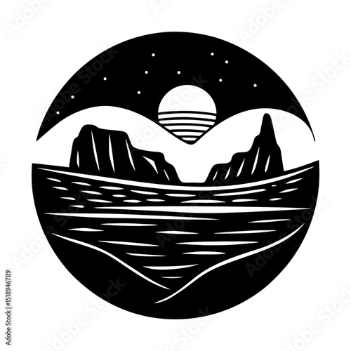 Scenic ocean landscape with rising sun view silhouette