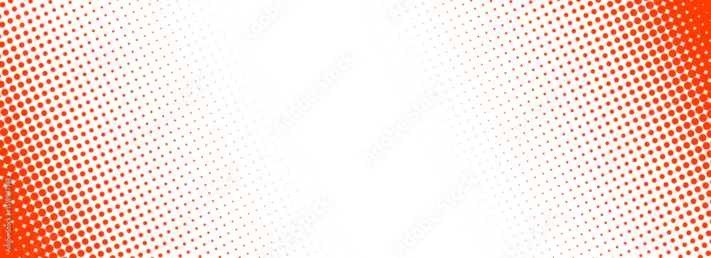 Slash red halftone gradient texture. Vanishing cartoon polka dot background. Dotted corner gradation pattern. Fading comic pop art overlay backdrop. Vector slant frame halfton patern effect wallpaper