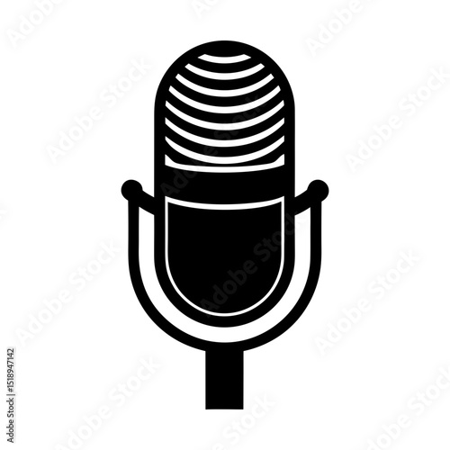 Vintage microphone audio recording vector silhouette