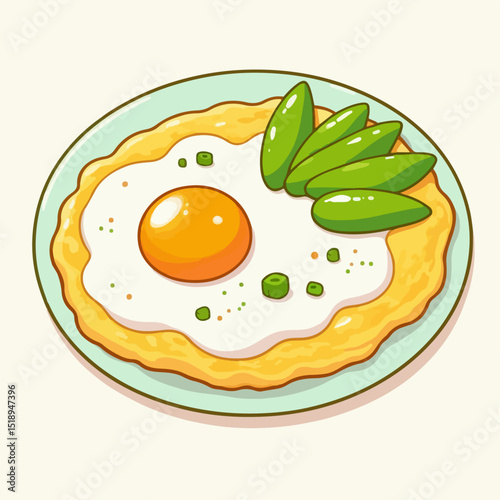 fried eggs with bacon and vegetables