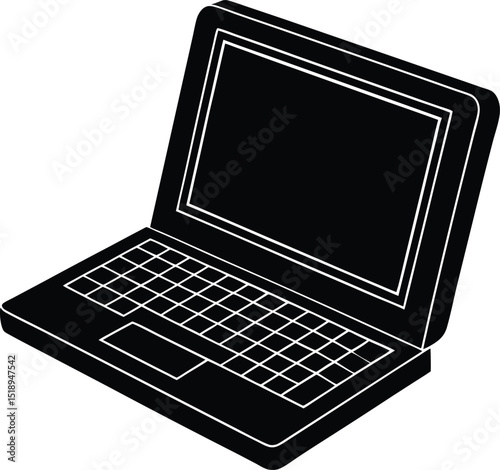 The silver open laptop with a black display on a white desk isolates mobile communication in the cyber-espace of modern business technology