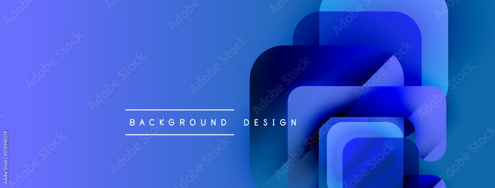 Naklejka premium Abstract blue gradients form layered squares. Text reads background design centered within composition. Modern, clean aesthetic.