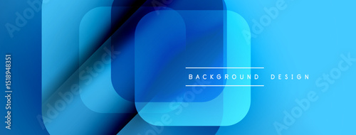 Abstract blue shapes overlap, creating dynamic gradient effect. Modern design suitable for banners, presentations. Smooth transitions visible.