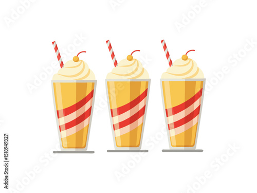 Three delicious milkshakes isolated on white background
