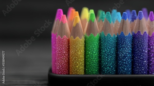 Colorful Wax Crayons in Box  Artistic Closeup