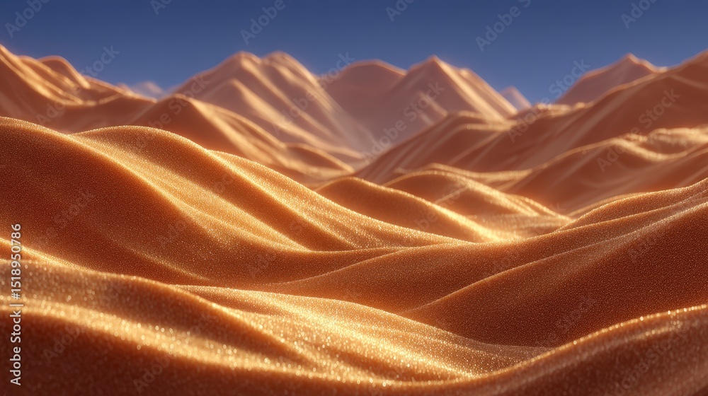 Naklejka premium Golden Hour Desert Landscape Sunlit Sand Dunes Canyon Sunset