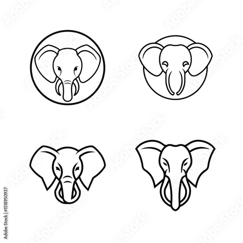 Set of elephant head line art for safari and wildlife conservation themes vector illustration. photo