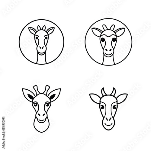 Set of giraffe head line art for graceful safari and wild animal artwork vector illustration.
