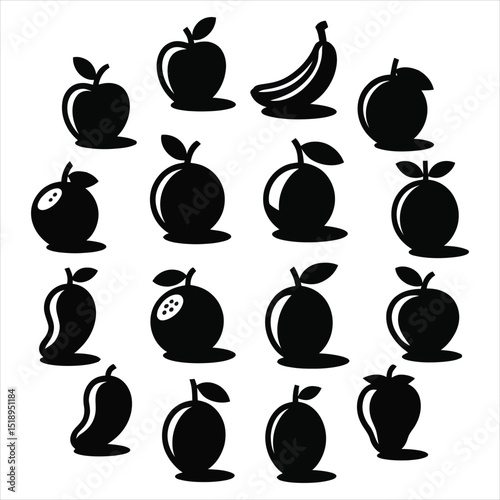 Silhouetted assortment of various fruits representing healthy eating and natural food choices