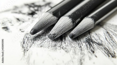 Close-up of Graphite Pencils on Charcoal Sketch
