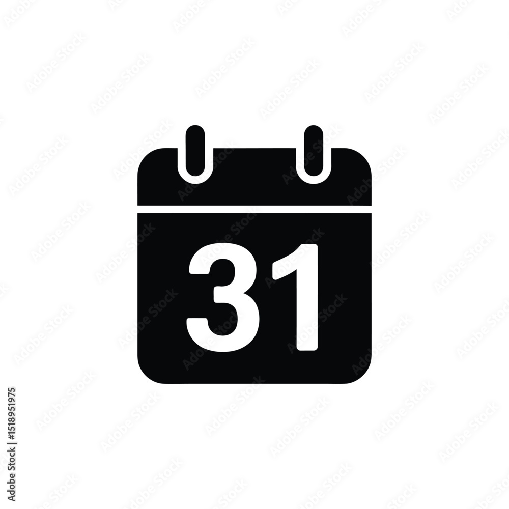Black and White Calendar Icon Illustrating the ThirtyFirst Day of the Month Black and White Calendar Icon Illustrating the ThirtyFirst Day of the Month