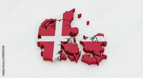 3D Map of Denmark Islands, Flag, and Geography