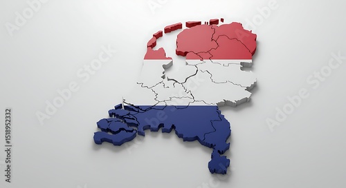 3D Map of Netherlands Provinces and National Flag