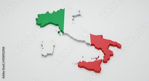 3D Render of Italy's Geographic Map Highlighting its Regions and Flag Colors