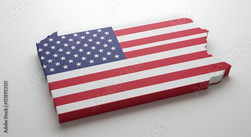 Pennsylvania State Map with American Flag A 3D Render