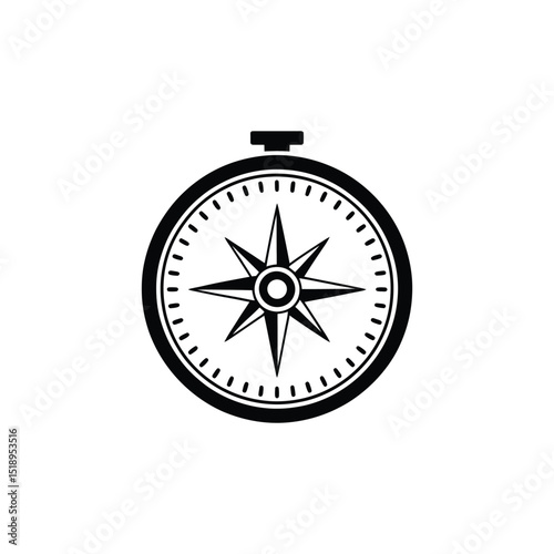 Black and White Compass Illustration Navigation Tool with Star and Dial Design