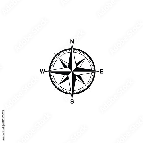 Black and White Compass Rose with North, South, East, and West Indicators