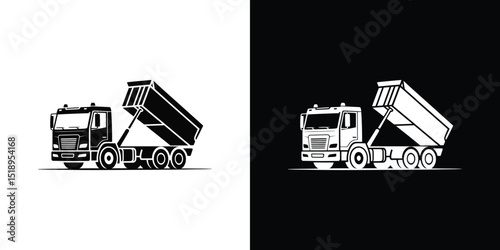 Black and White Design of a HeavyDuty Dump Truck with Raised Bed