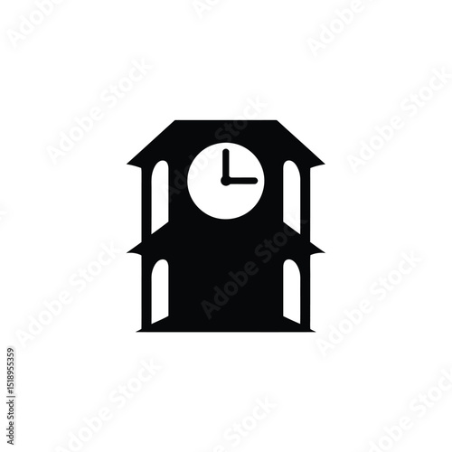 Black and White Icon Depicting a TwoStory Clock Tower with Arches