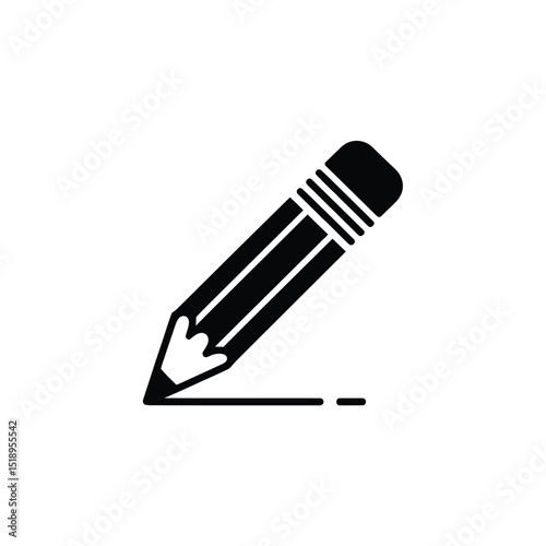 Black and White Icon of a Pencil Drawing a Dashed Line Below