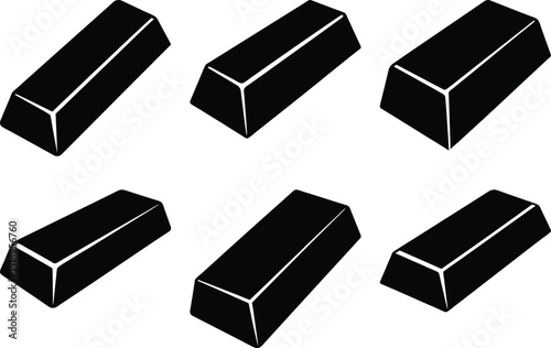 A collection of six bold black gold bars on white background