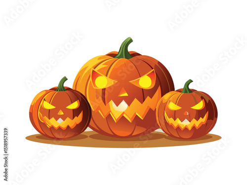 Three halloween jack o lanterns isolated on white background
