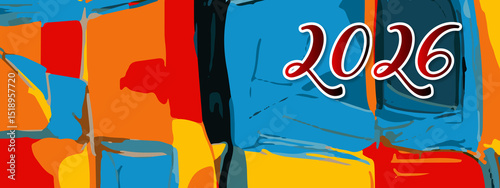 Wallpaper Mural 2026 Happy New Year colorful Background Design. multicolor 2026 New year Greeting Card, 2026 long Banner, two thousand twenty six Poster. abstract design with 2026 number. art design background 2026 Torontodigital.ca