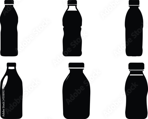 Collection of Various Bottle Silhouettes in Black and White Design Composition