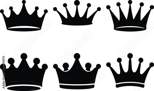 Silhouette Assortment of Six Distinct Crowns for Royalty and Decorative Use