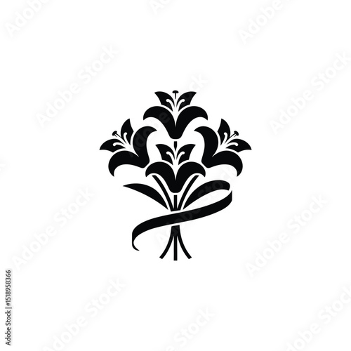 Black and White Lily Bouquet Tied with Ribbon in Simple