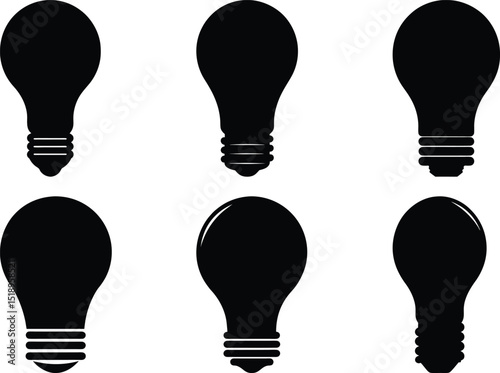 Collection of six light bulb silhouettes representing bright ideas and innovation