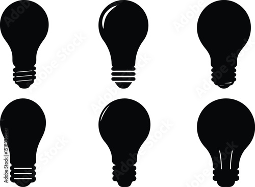 Various light bulb designs showcasing different shapes and filament styles in black