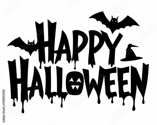 Happy Halloween silhouette typography vector, Halloween typography silhouette vector illustration