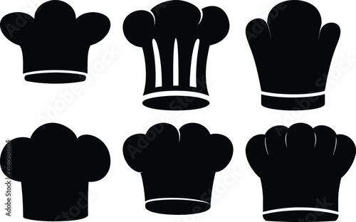Culinary headwear illustration showcasing different types of chef hats in black