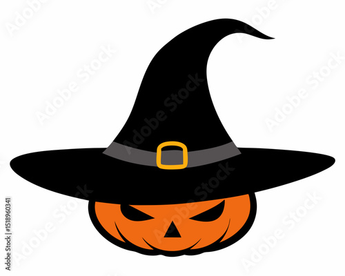 Pumpkin with hat silhouette vector art illustration