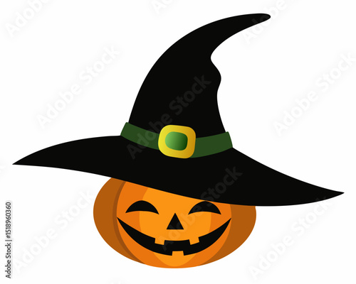 Pumpkin with hat silhouette vector art illustration
