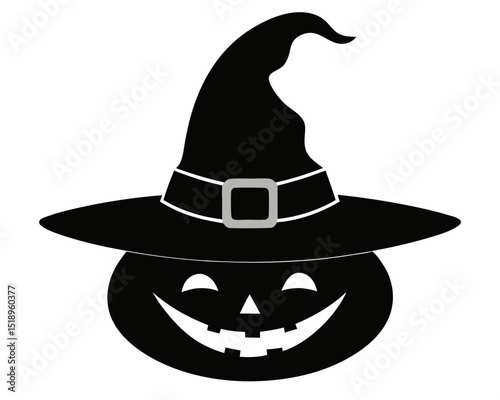 Pumpkin with hat silhouette vector art illustration