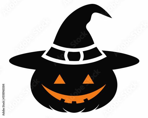 Pumpkin with hat silhouette vector art illustration