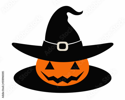 Pumpkin with hat silhouette vector art illustration