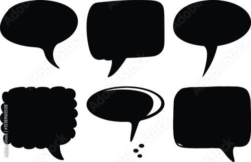 Variety of expressive and handdrawn speech bubbles in black silhouette