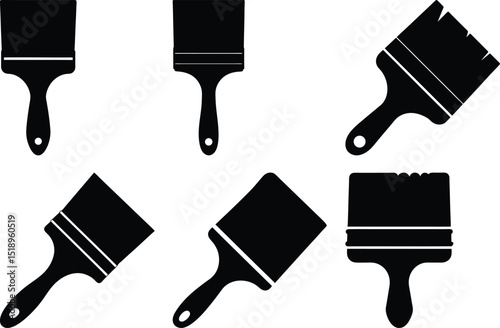 Silhouette images of paintbrushes in varying angles and styles on a white background