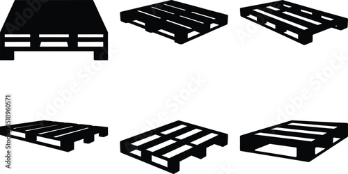 Collection of Different Wooden Pallet Designs in Solid Black Shapes