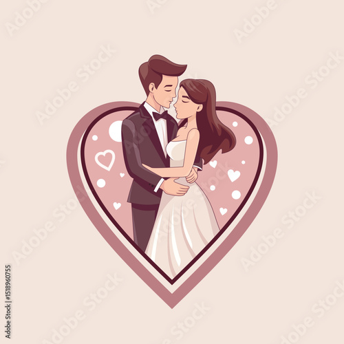 lllustraton of Bride and groom pose romantically