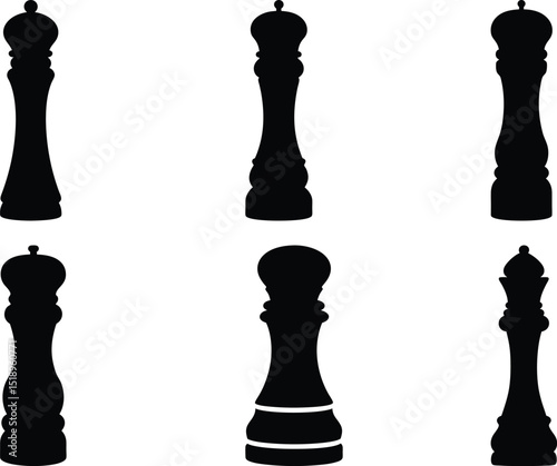 Black and White Chess Piece Silhouettes with Grinders Artistic Compilation