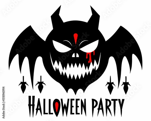 Halloween party flyer fangs set silhouette vector illustration